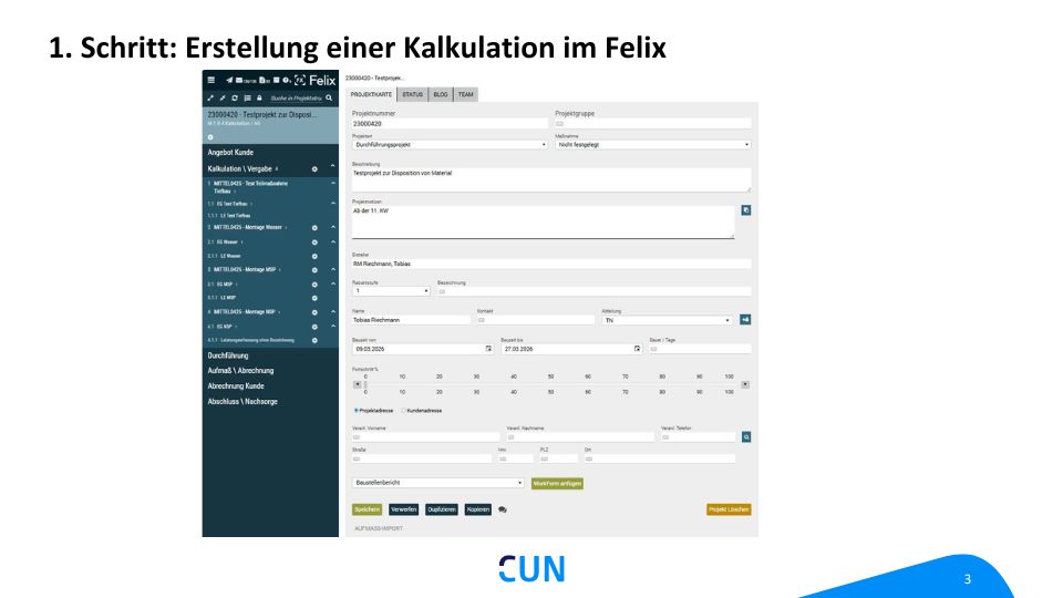Erstellung einer Kalkulation im Felix-System