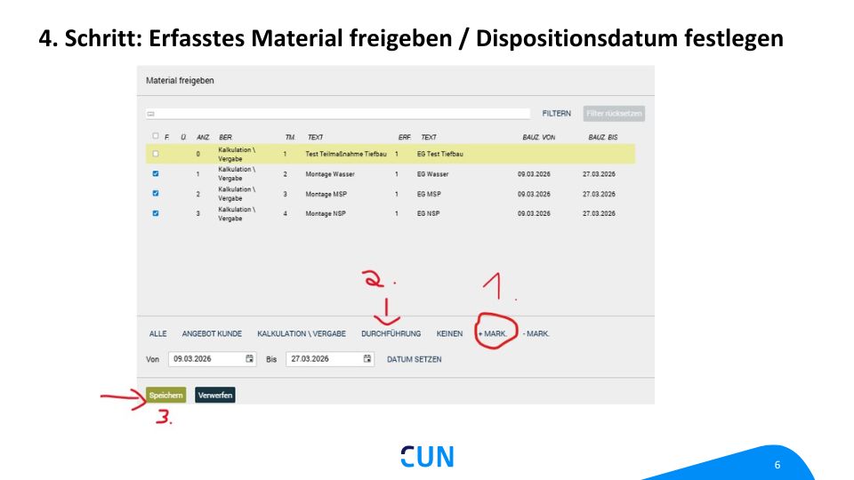 Datumsbereich für die Materialfreigabe festlegen