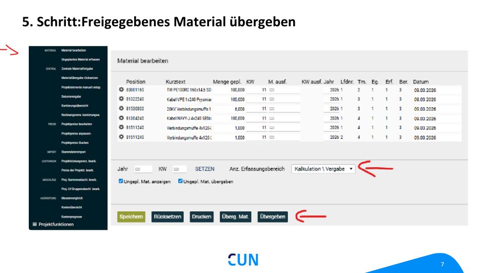 Freigegebenes Material an das ERP-System übergeben